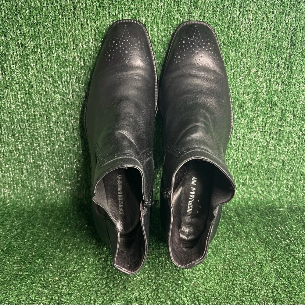 Johnston & Murphy Mens Size 12 M Black Leather Side Zip Chelsea Boots EUC